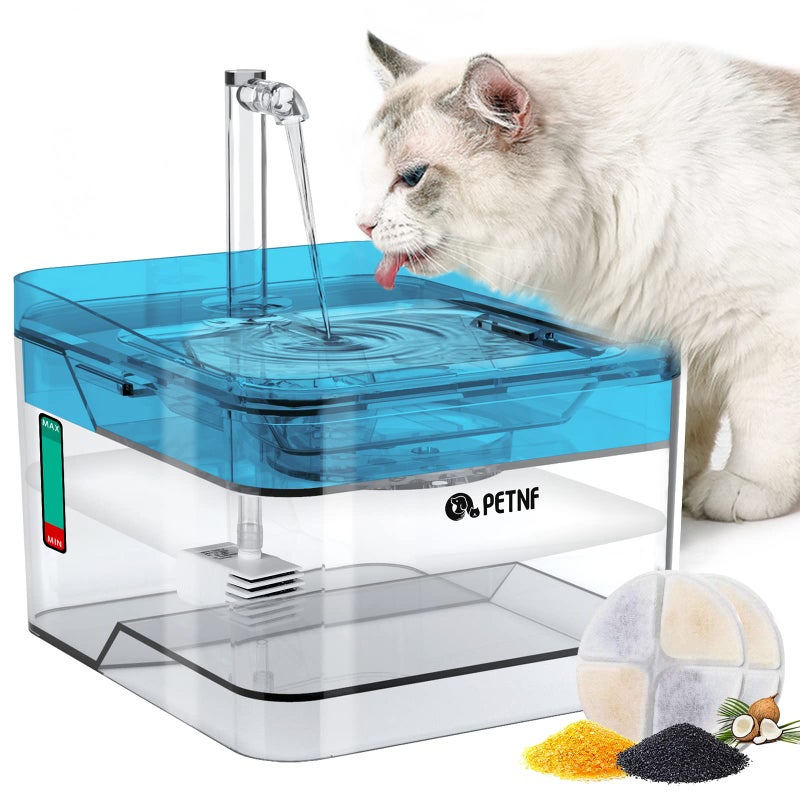 PETNF Blue Pet Water Fountain, 101oz/3L Automatic Cat and Dog Water Dispenser with LED Light, Ultra Quiet Pump, 3 Flow Settings & 2 Filters - Image 1